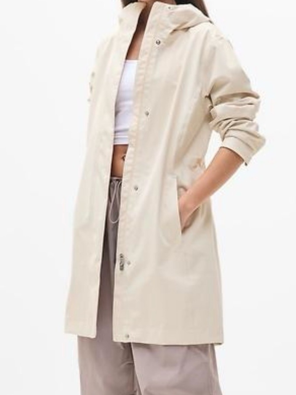 Athleta Cream Hooded Trench Coat